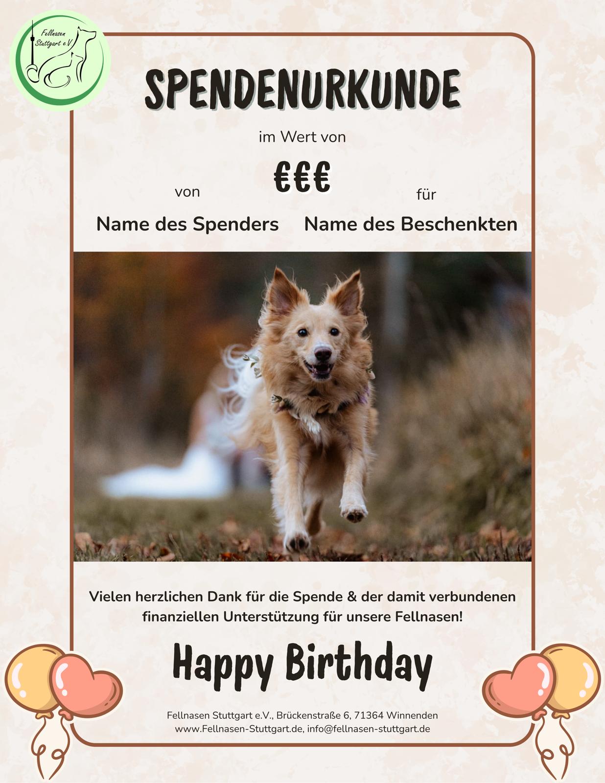 Spendenurkunde Geburtstag 2